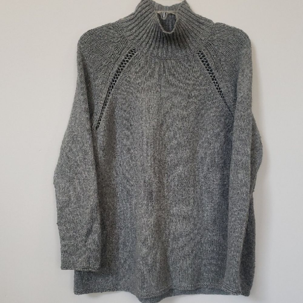 Purejill Sweater Womens S Gray Mock Neck Long Soft Crochet